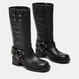 Steve Madden black leather Astor motorcycle boots